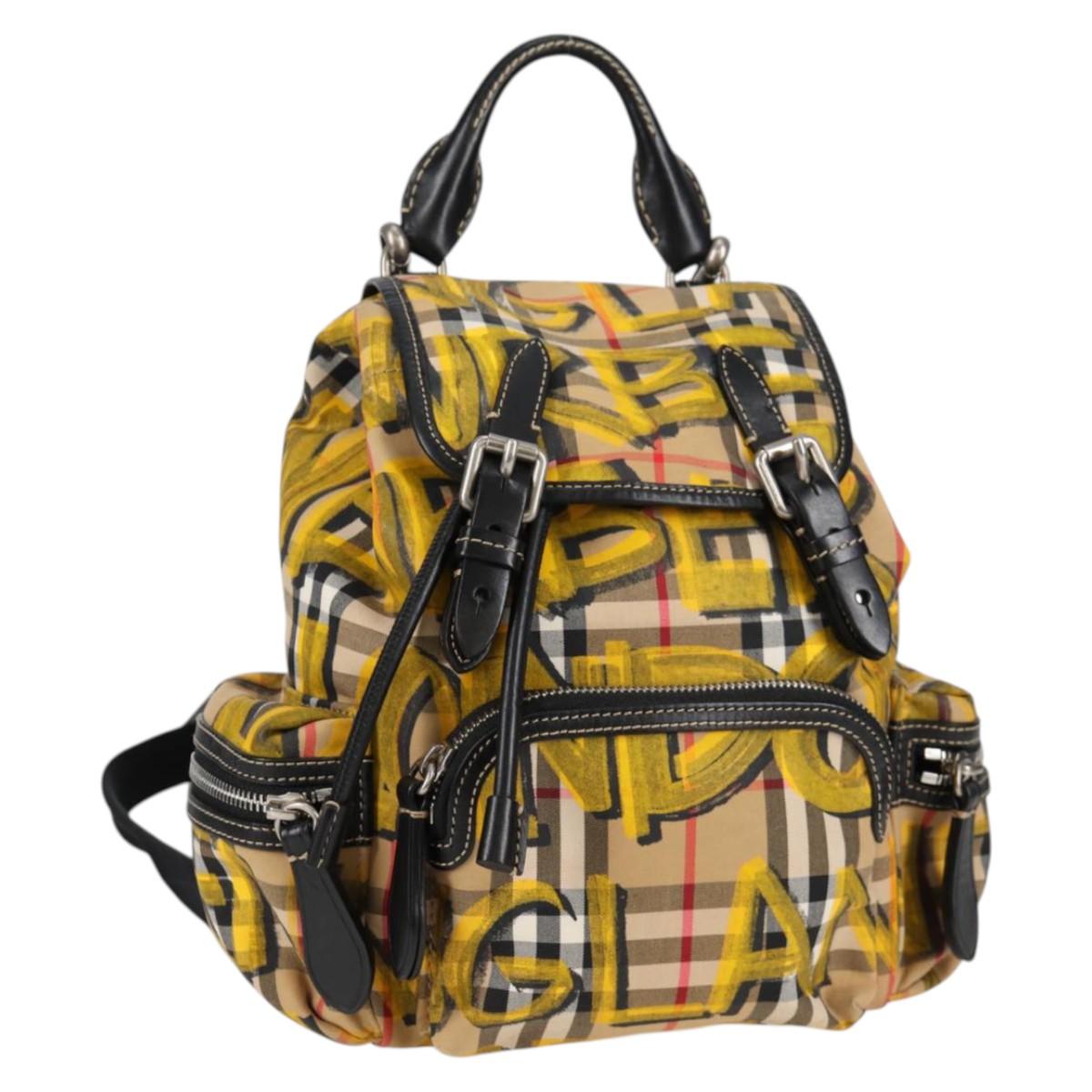 BURBERRY Nova Check Backpack Canvas Beige Silver Auth bs28329M