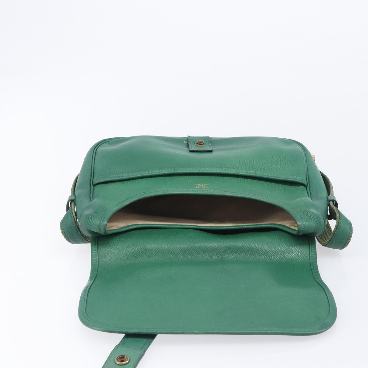 HERMES Shoulder Bag Leather Green Gold Auth bs28334