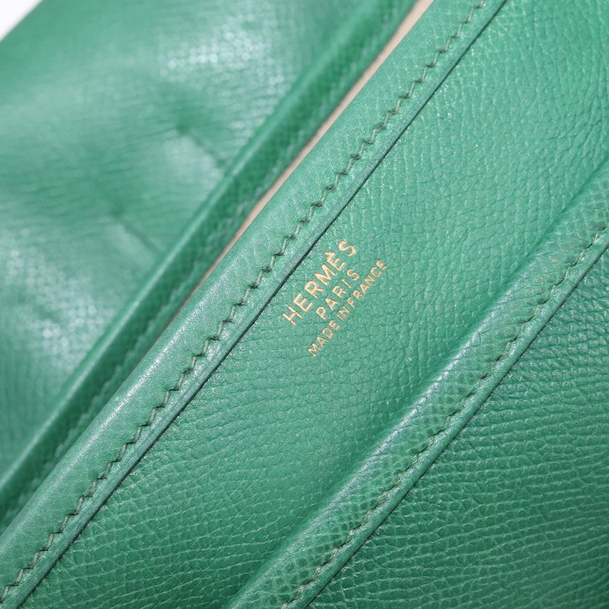 HERMES Shoulder Bag Leather Green Gold Auth bs28334