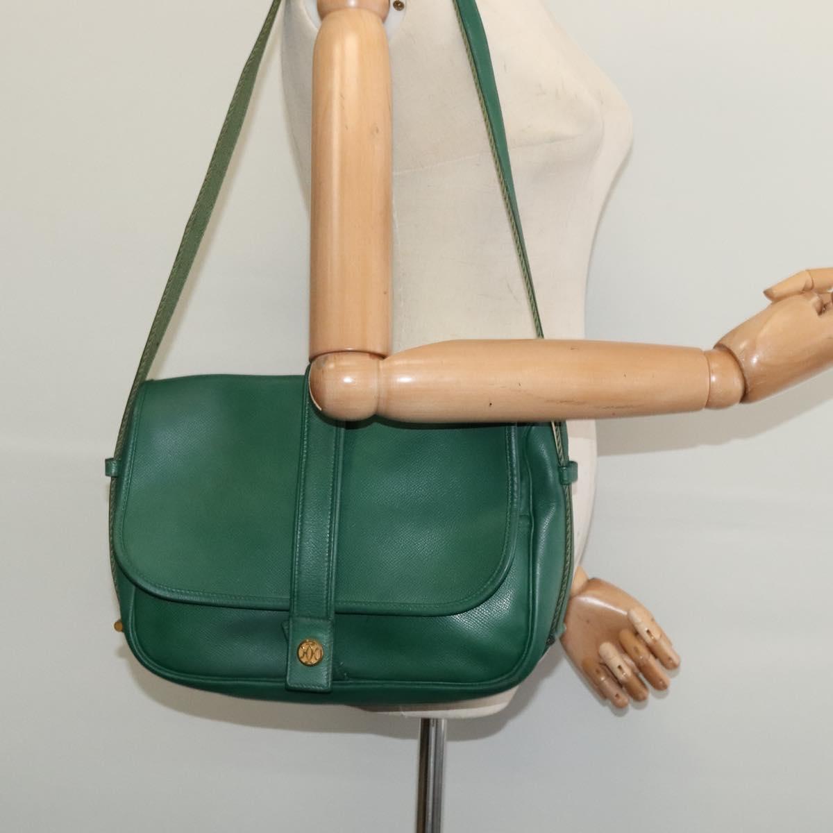 HERMES Shoulder Bag Leather Green Gold Auth bs28334