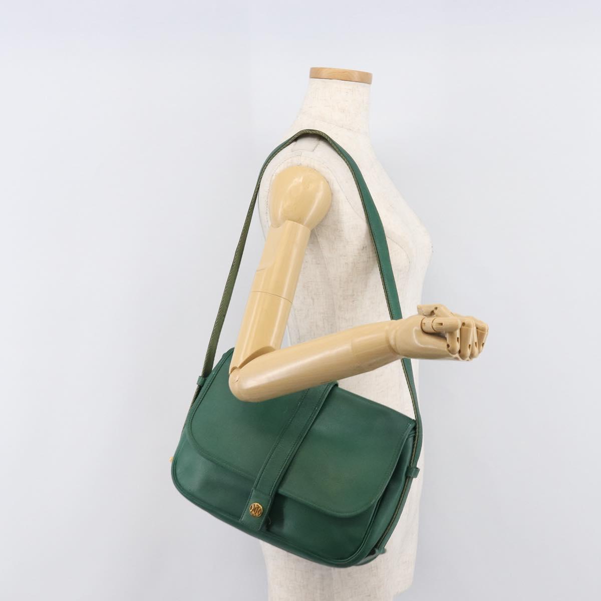 HERMES Shoulder Bag Leather Green Gold Auth bs28334
