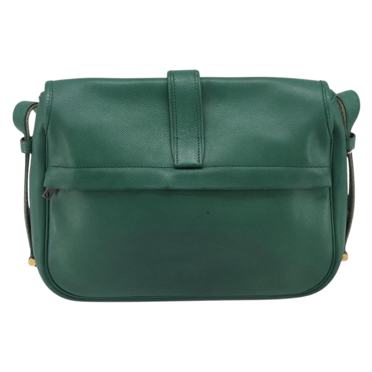 HERMES Shoulder Bag Leather Green Gold Auth bs28334