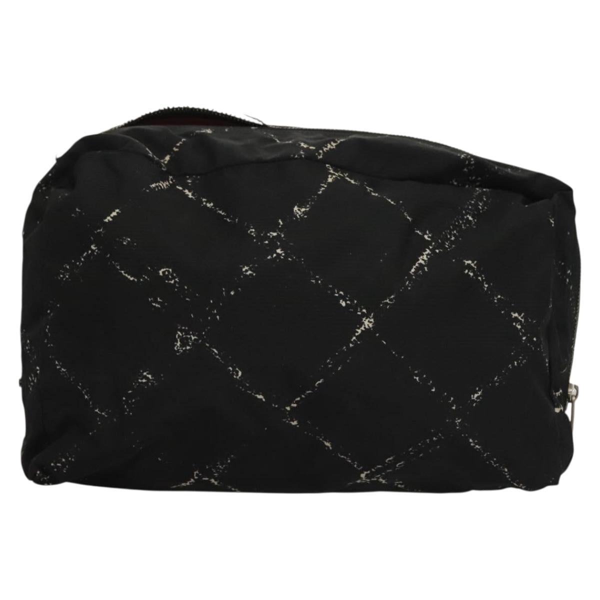 CHANEL Pouch Nylon Caviar Skin 2 Set Black Silver CC Auth bs28342