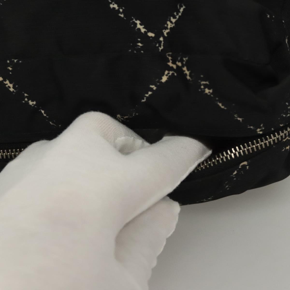 CHANEL Pouch Nylon Caviar Skin 2 Set Black Silver CC Auth bs28342