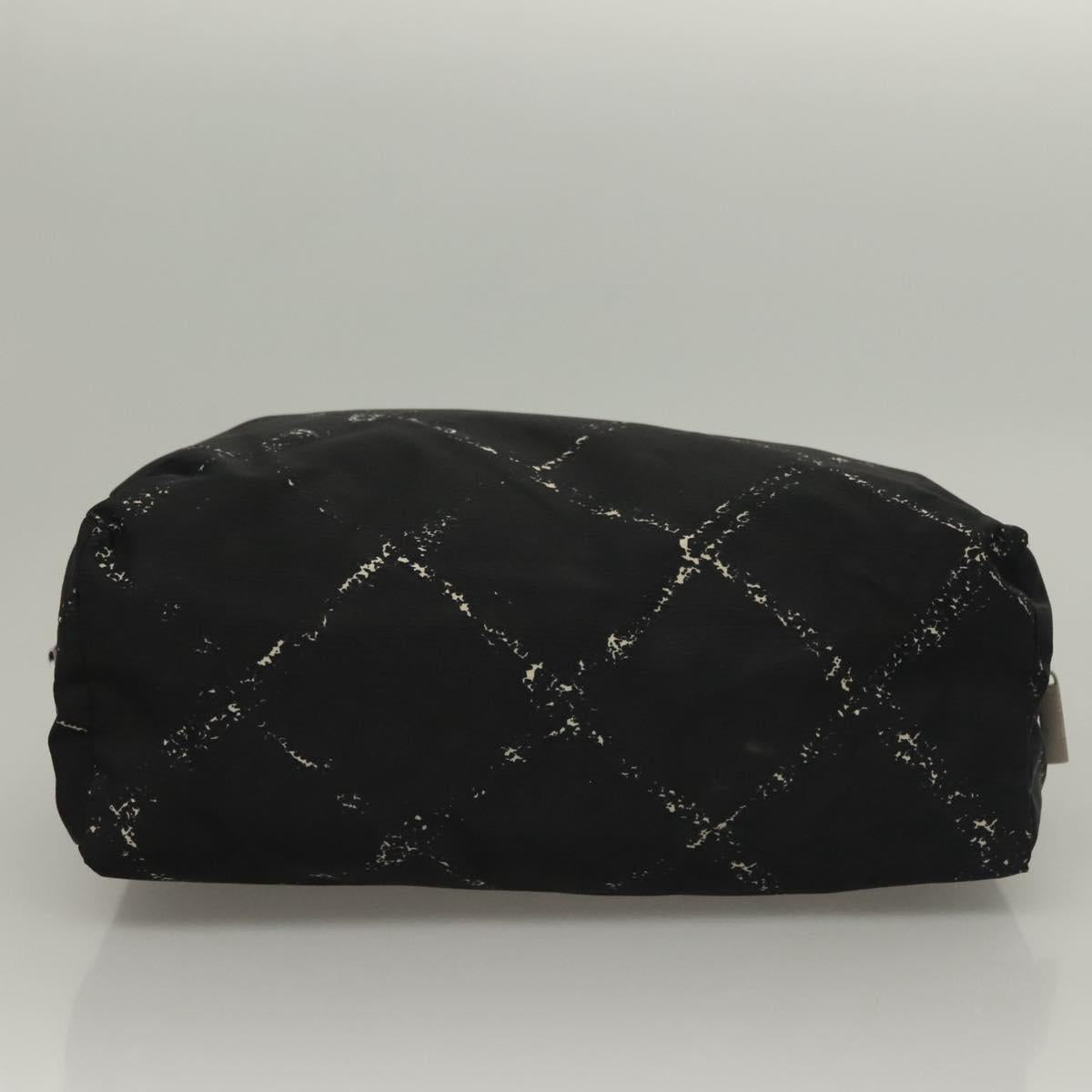 CHANEL Pouch Nylon Caviar Skin 2 Set Black Silver CC Auth bs28342