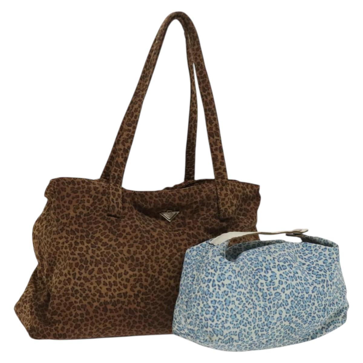 BOTTEGA VENETA Hand Bag Nylon 2Set Brown Blue Silver Auth bs28343