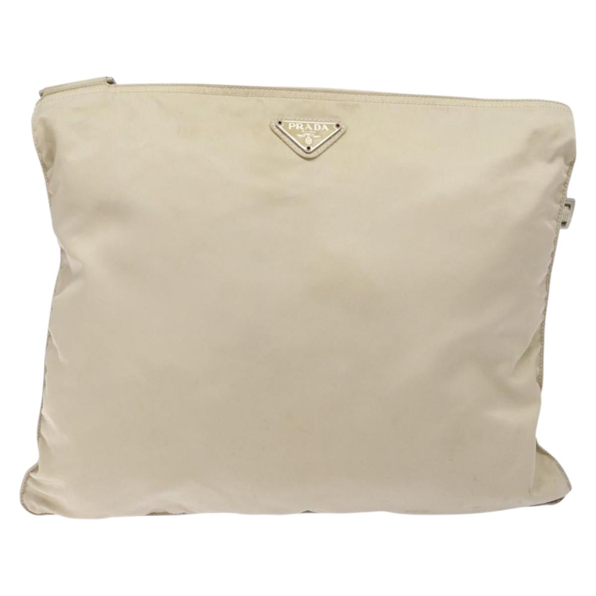 PRADA Shoulder Bag Nylon Beige Auth bs28381