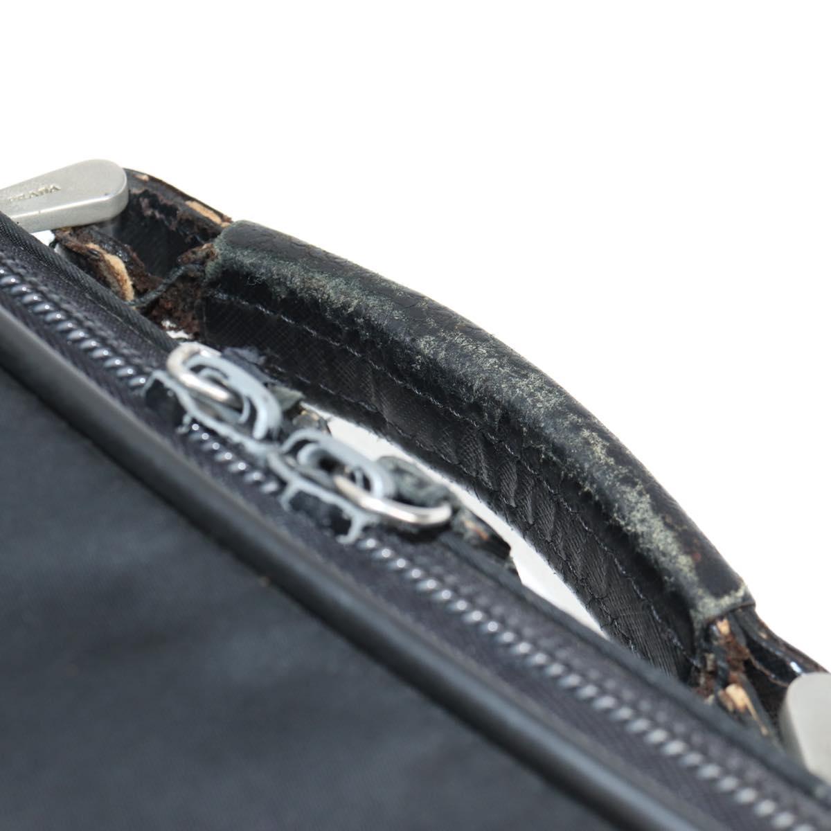 PRADA Hand Bag Nylon Leather 2way Black Silver Auth bs28384