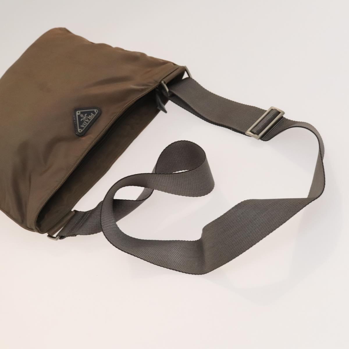 PRADA Shoulder Bag Nylon Leather 2Set Khaki Brown Auth bs28388