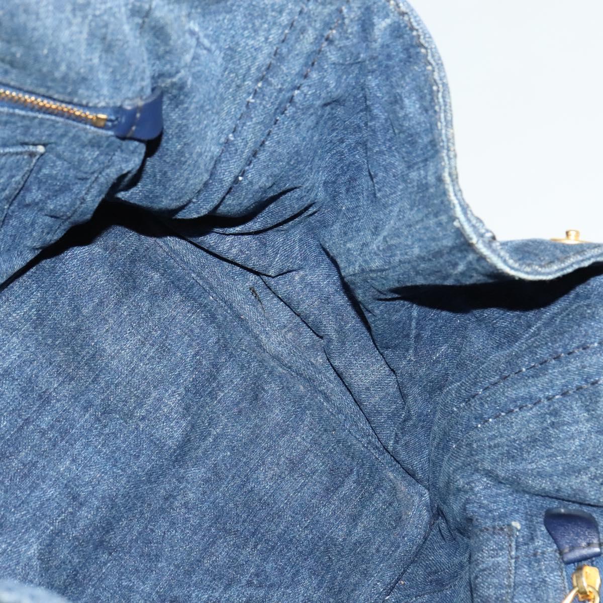 PRADA Canapa MM Hand Bag Denim Blue Gold Auth bs28391