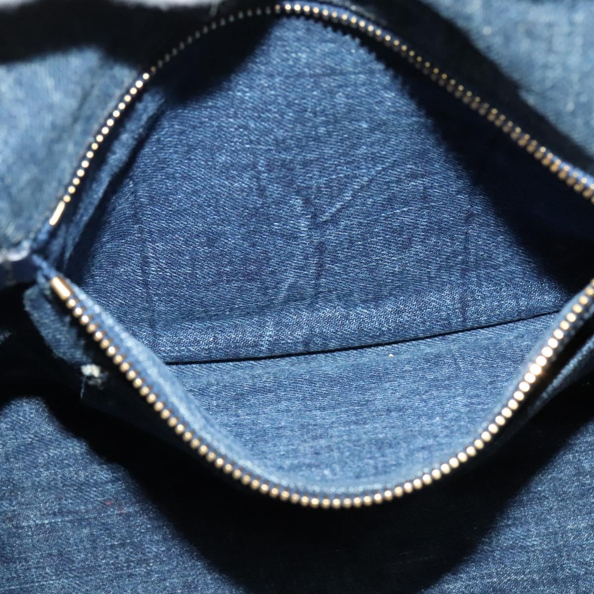 PRADA Canapa MM Hand Bag Denim Blue Gold Auth bs28391