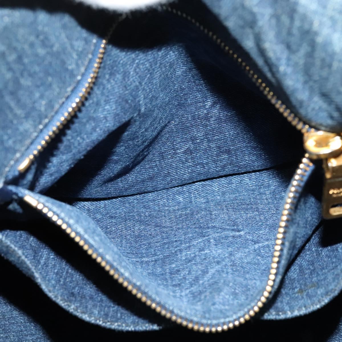 PRADA Canapa MM Hand Bag Denim Blue Gold Auth bs28391