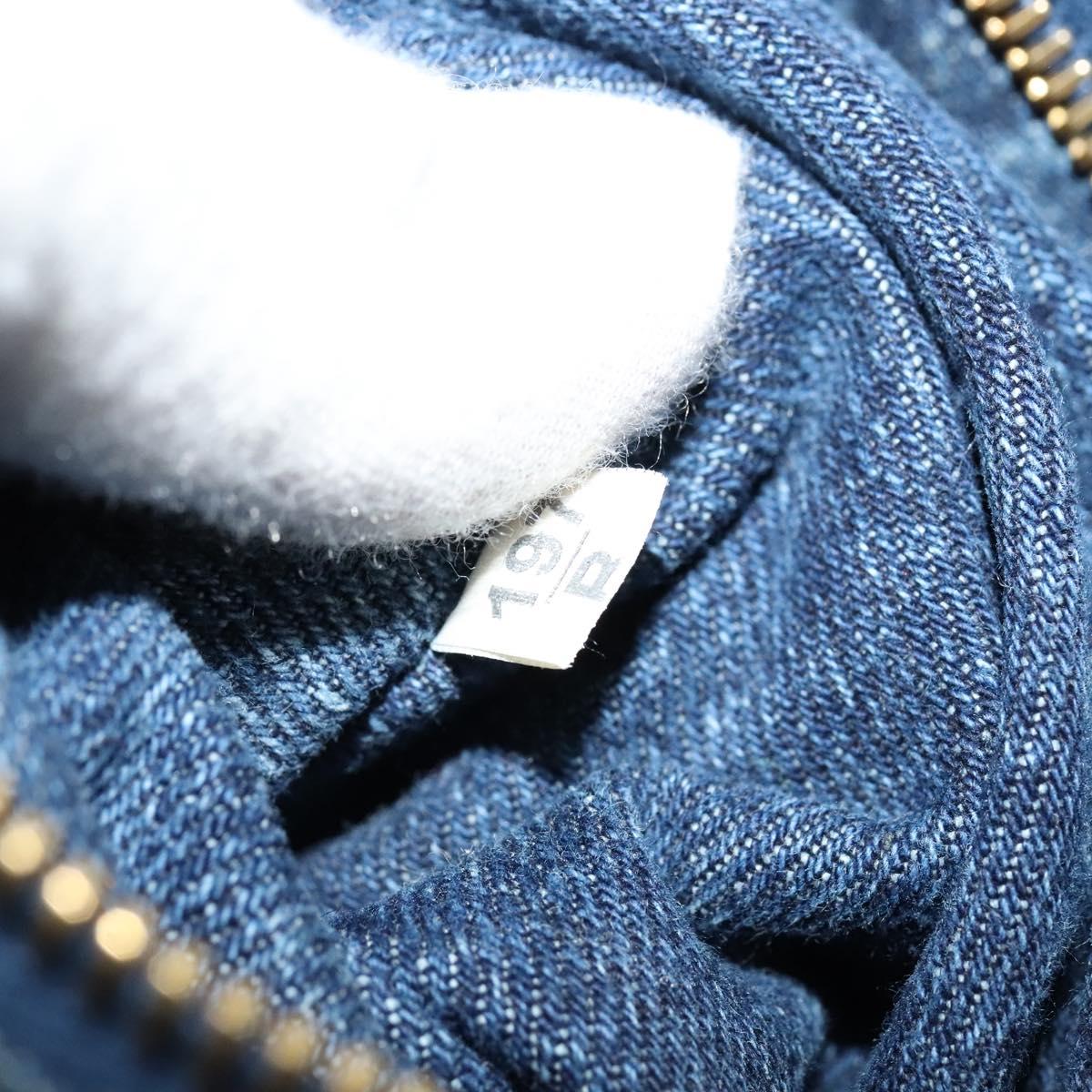 PRADA Canapa MM Hand Bag Denim Blue Gold Auth bs28391