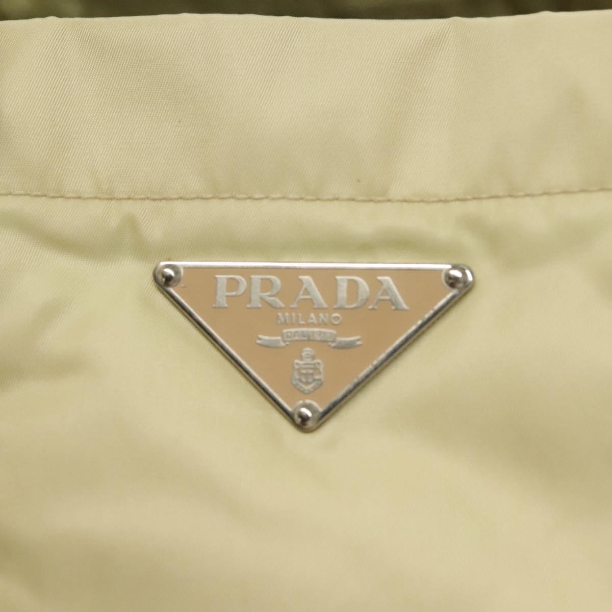 PRADA Tote Bag Nylon Leather Beige Auth bs28396