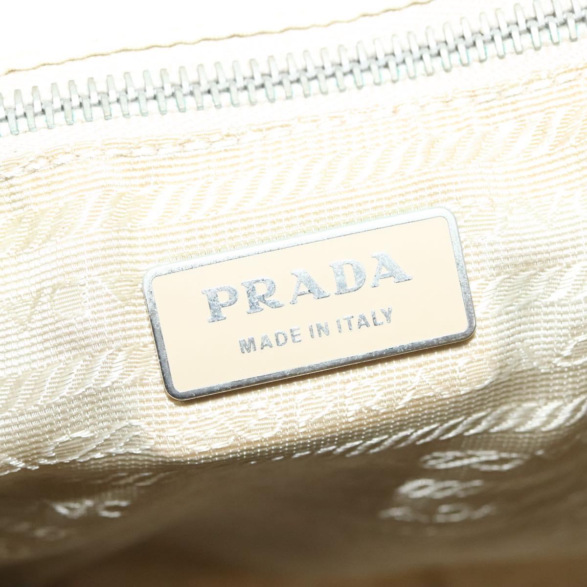 PRADA Tote Bag Nylon Leather Beige Auth bs28396