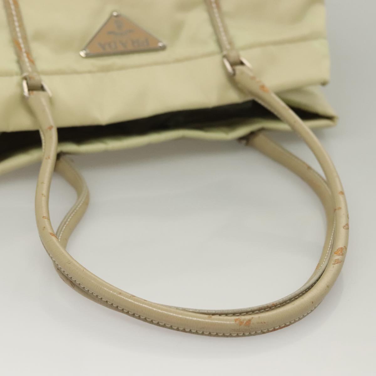 PRADA Tote Bag Nylon Leather Beige Auth bs28396