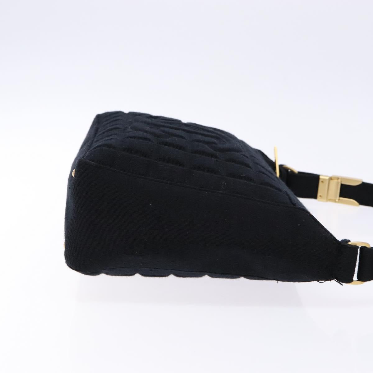 CHANEL Choco Bar Shoulder Bag Cotton Black Gold CC Auth bs28407