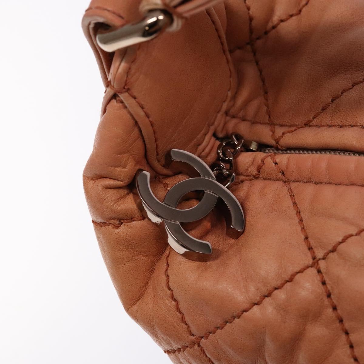 CHANEL Wide Stretch Shoulder Bag Leather Violet Silver CC Auth bs28413