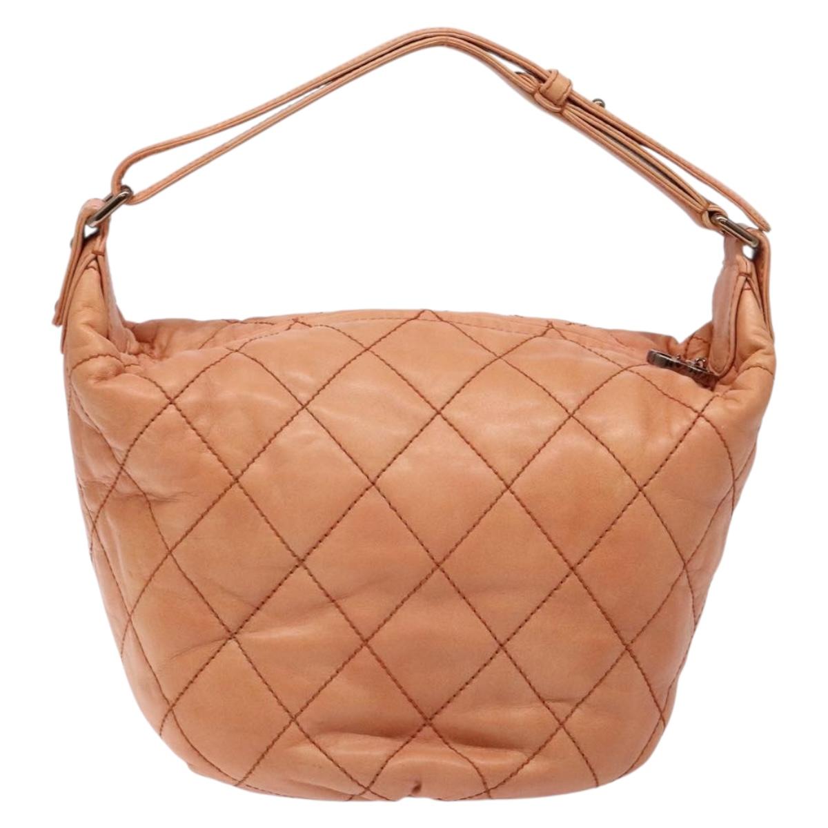 CHANEL Wide Stretch Shoulder Bag Leather Violet Silver CC Auth bs28413