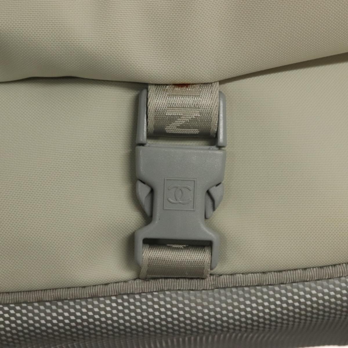 CHANEL Sports Shoulder Bag Nylon Beige Silver CC Auth bs28420