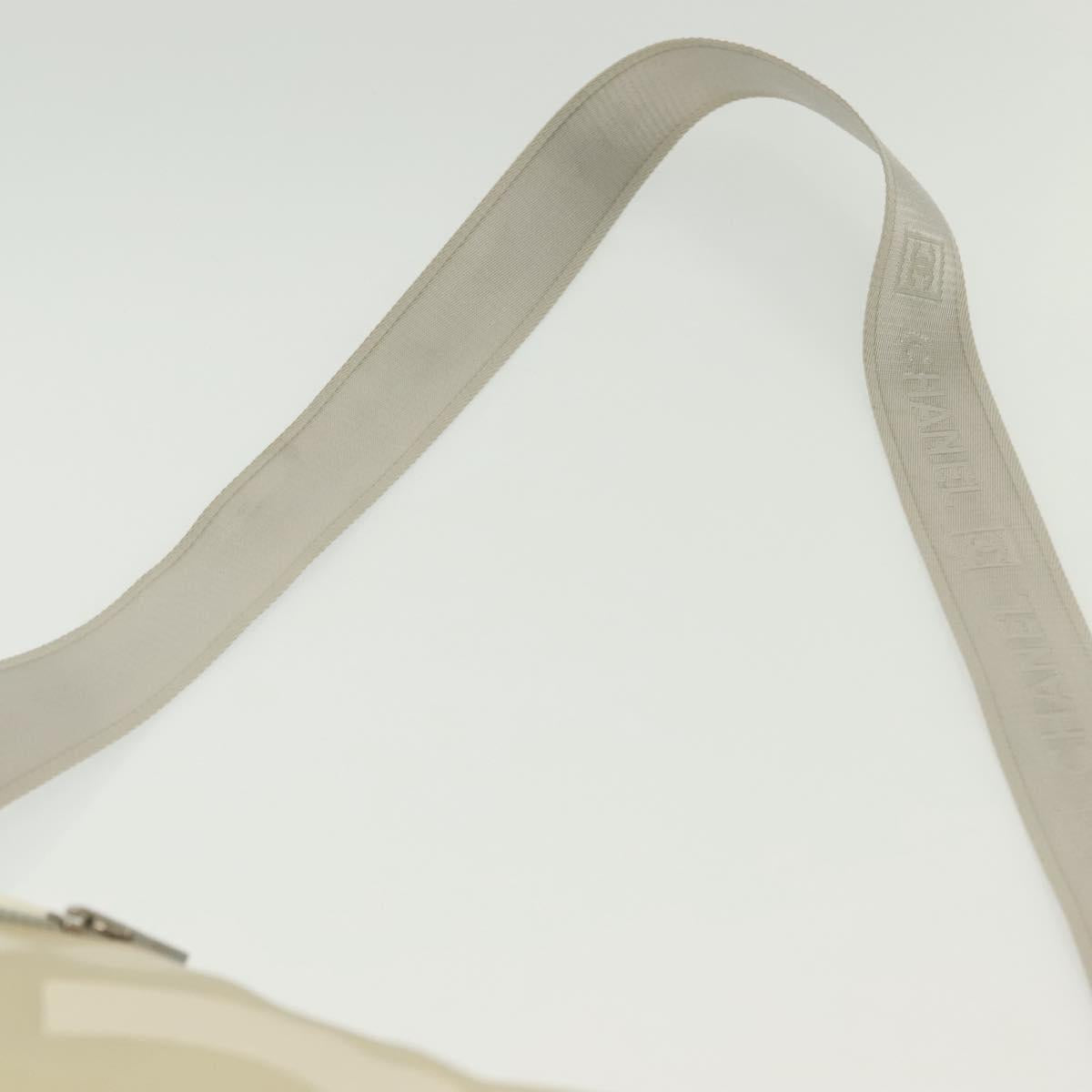 CHANEL Sports Shoulder Bag Nylon Beige Silver CC Auth bs28420