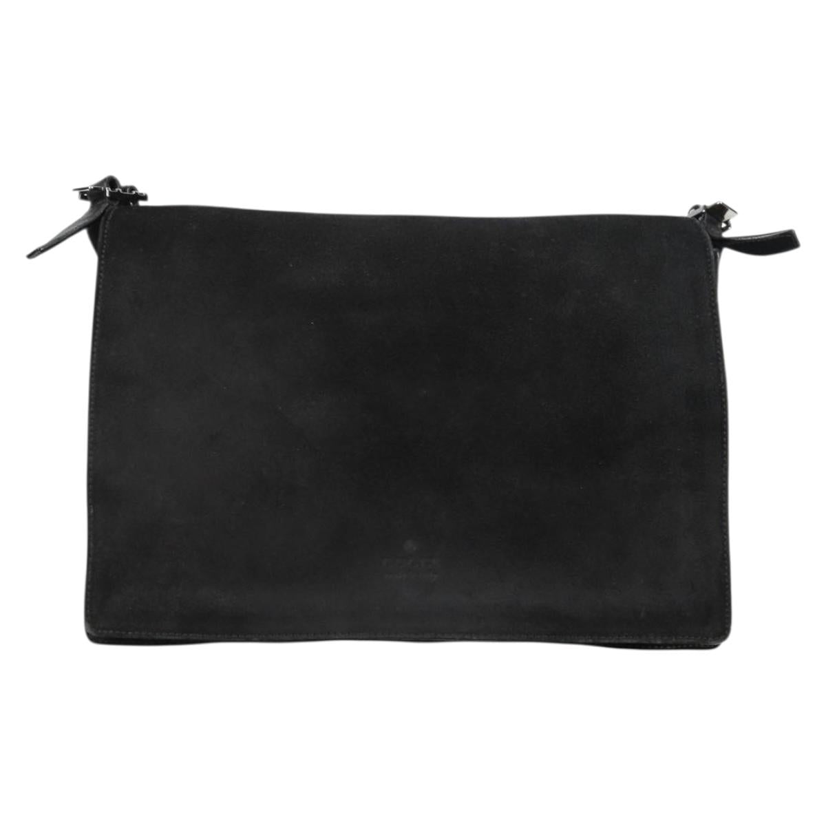 GUCCI Shoulder Bag Suede Black Silver 001 3258 Auth bs28426