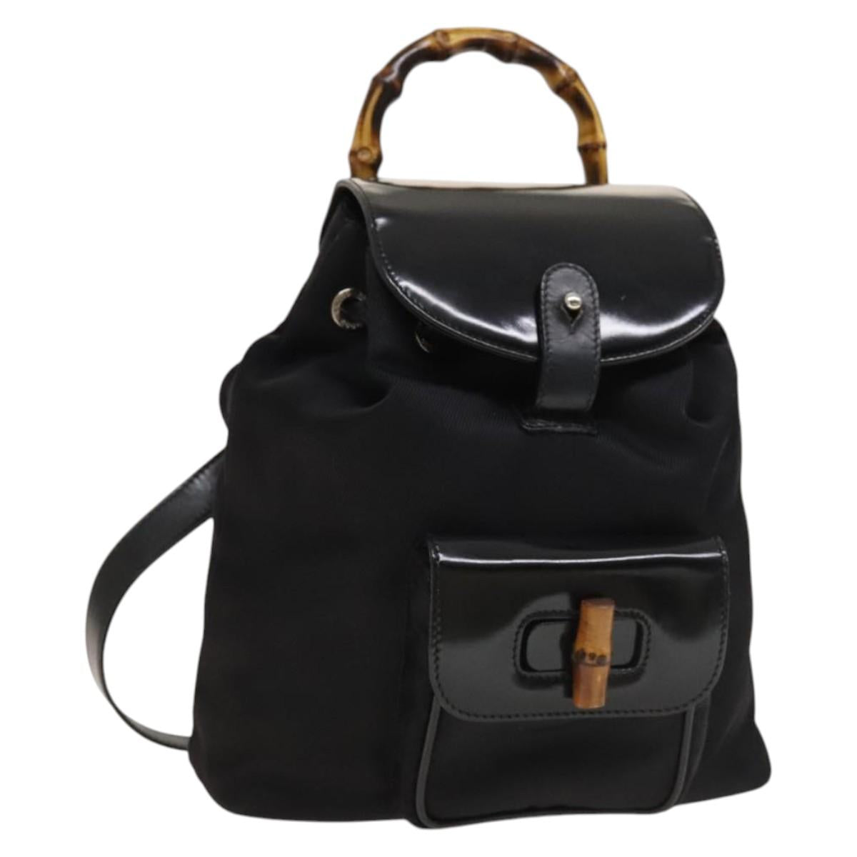 GUCCI Bamboo Backpack Nylon Black Silver 03 2265 0030 Auth bs28427