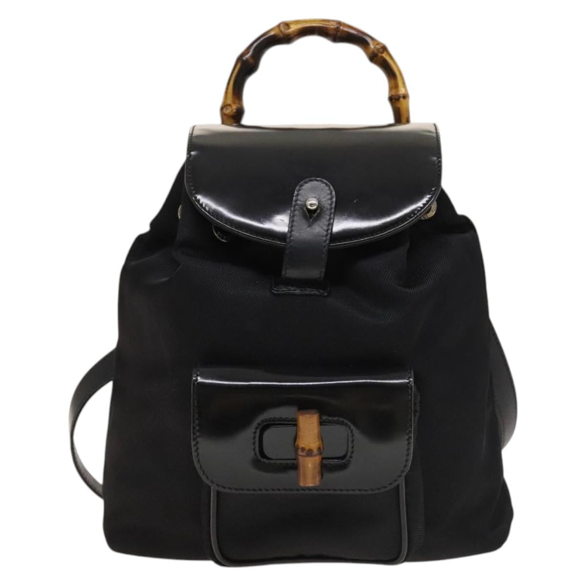 GUCCI Bamboo Backpack Nylon Black Silver 03 2265 0030 Auth bs28427