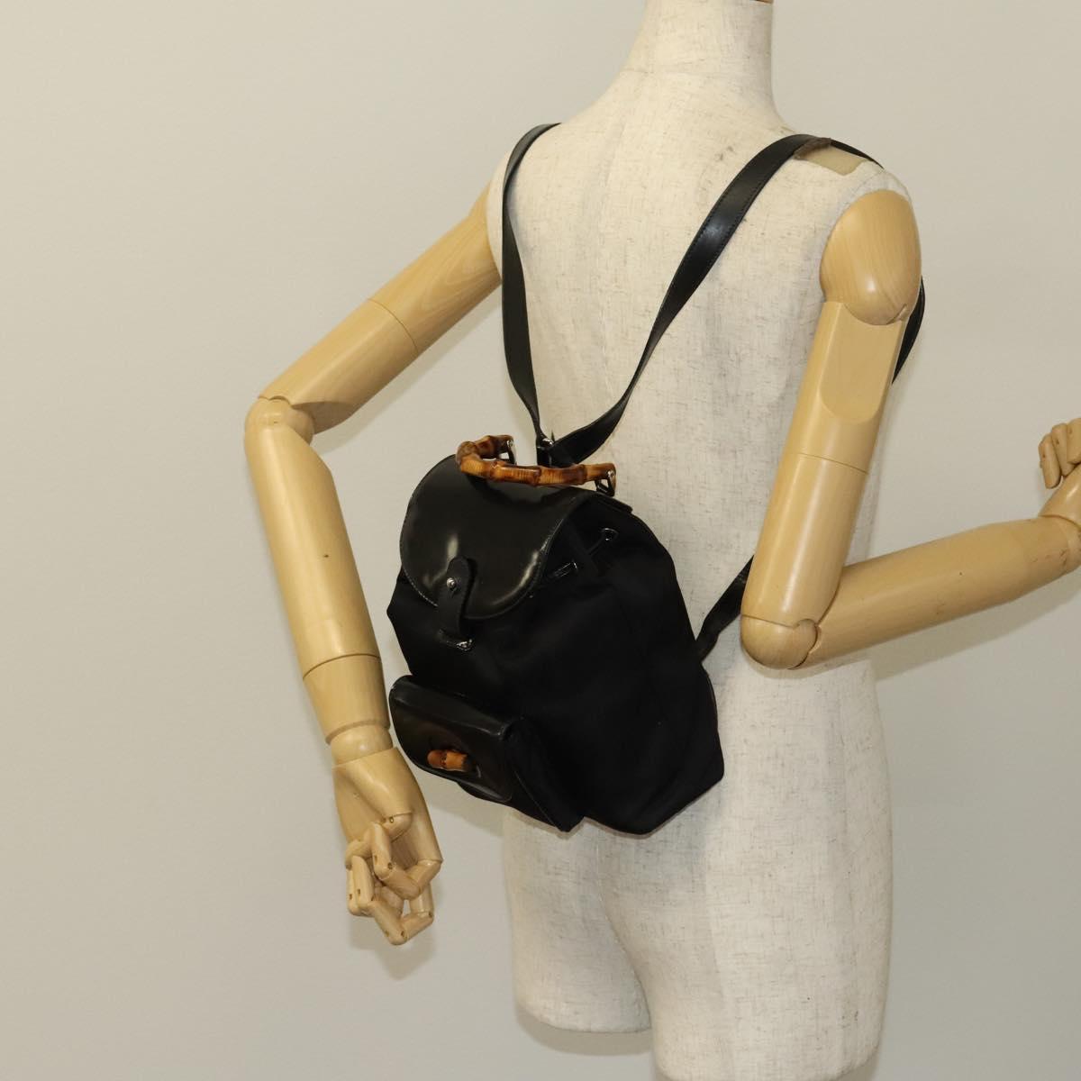GUCCI Bamboo Backpack Nylon Black Silver 03 2265 0030 Auth bs28427