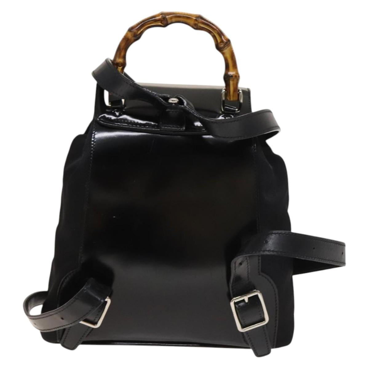 GUCCI Bamboo Backpack Nylon Black Silver 03 2265 0030 Auth bs28427