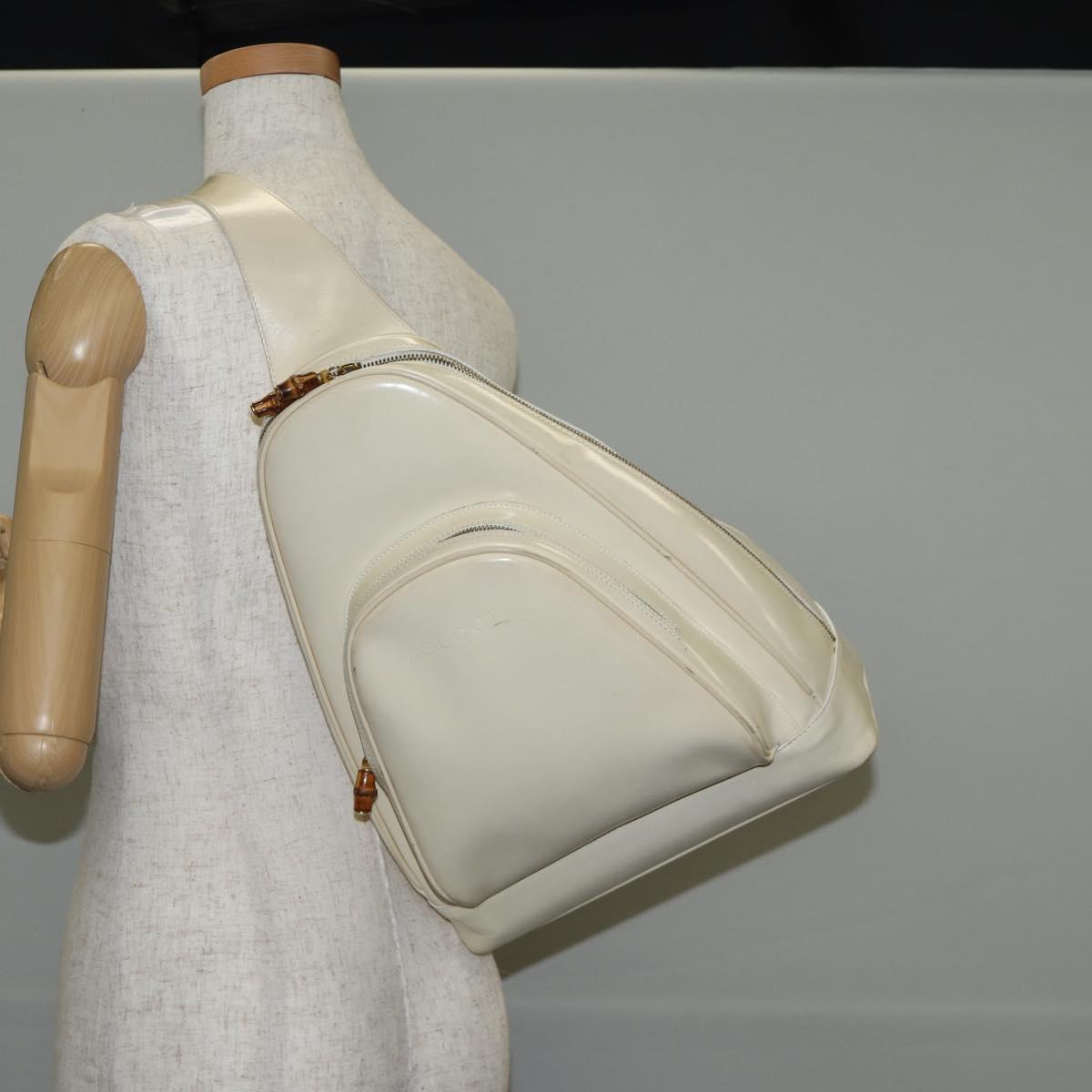 GUCCI Body Bag Enamel White Gold 003 2113 0027 Auth bs28429