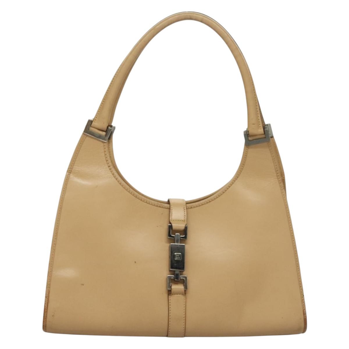 GUCCI Jackie Hand Bag Leather Beige Silver 002 1067 Auth bs28439