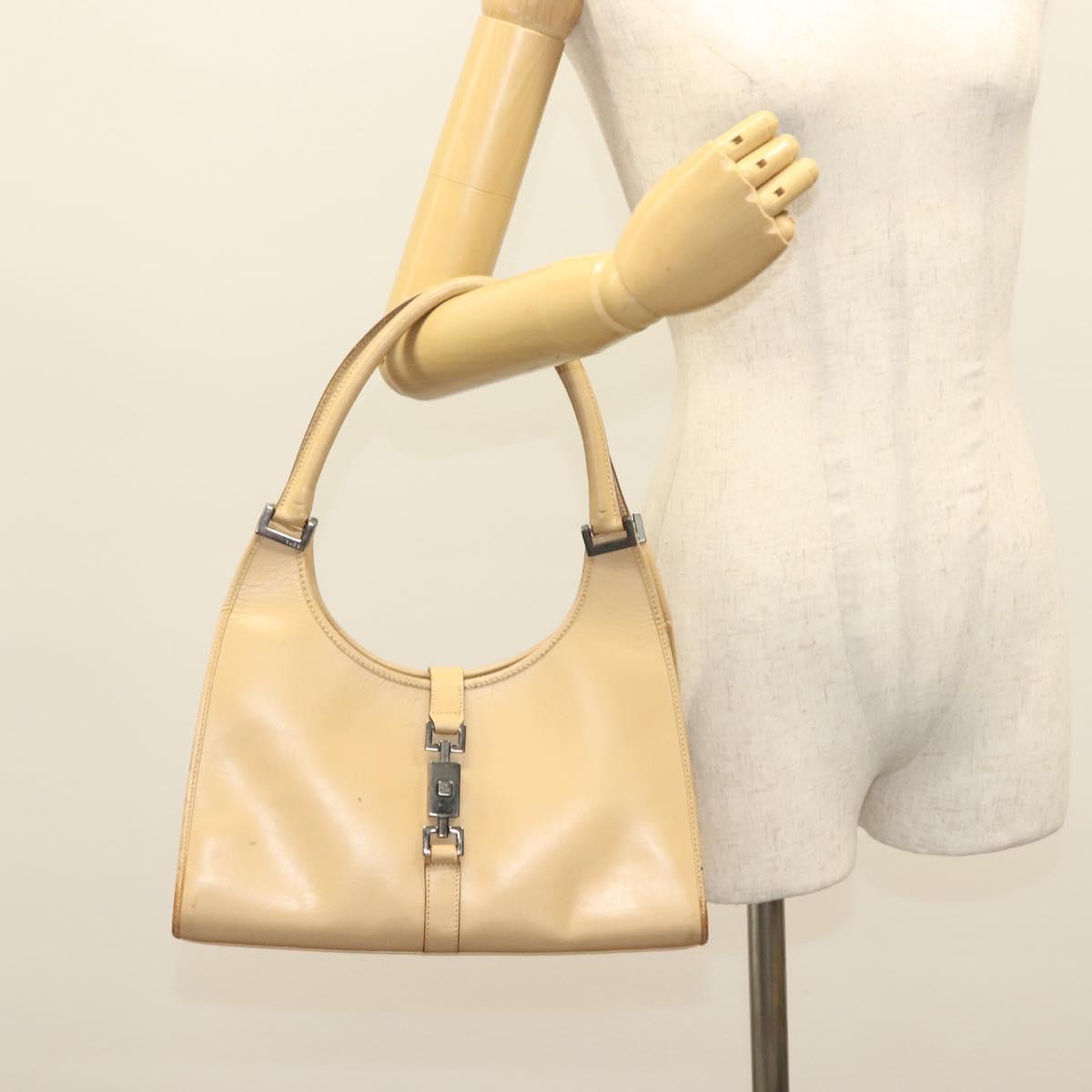 GUCCI Jackie Hand Bag Leather Beige Silver 002 1067 Auth bs28439