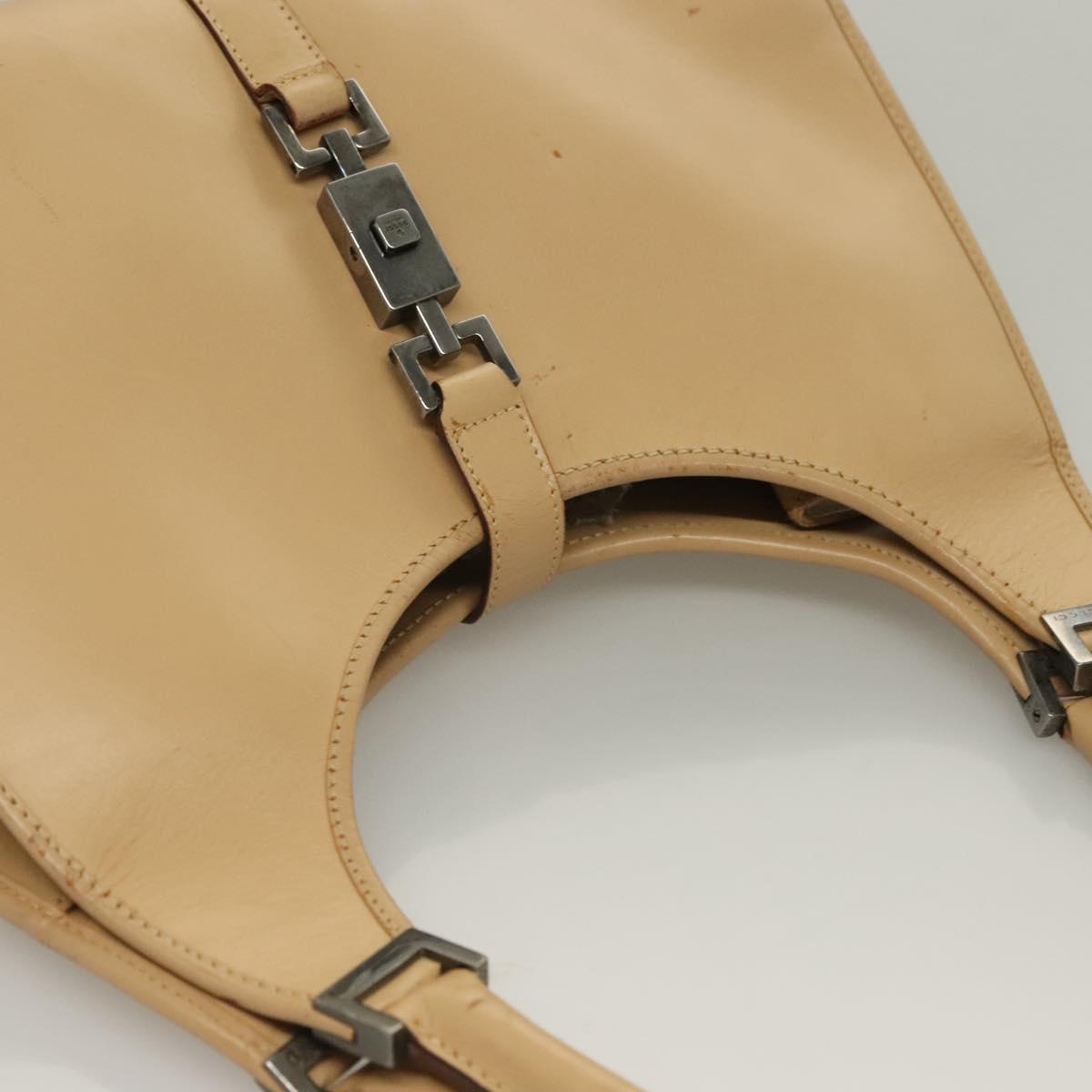 GUCCI Jackie Hand Bag Leather Beige Silver 002 1067 Auth bs28439