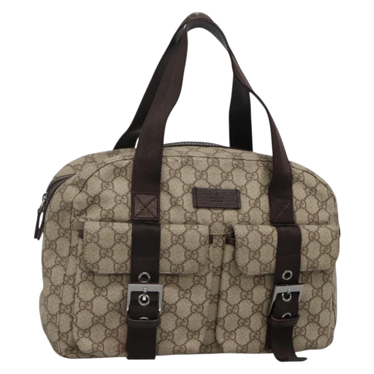 GUCCI GG Supreme Hand Bag PVC Beige Silver 140959 Auth bs28441