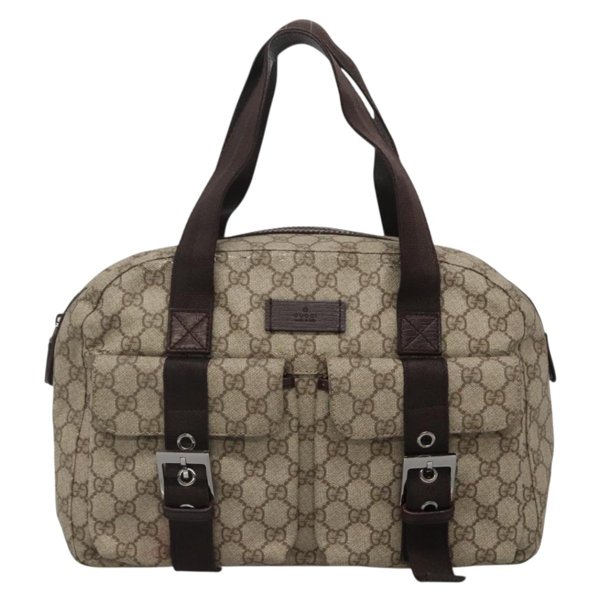 GUCCI GG Supreme Hand Bag PVC Beige Silver 140959 Auth bs28441