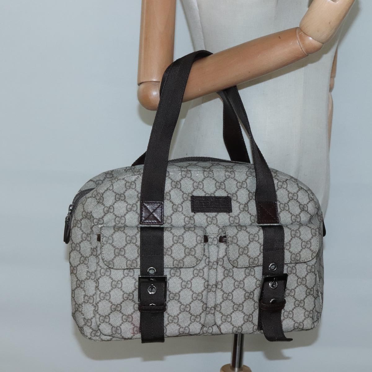 GUCCI GG Supreme Hand Bag PVC Beige Silver 140959 Auth bs28441