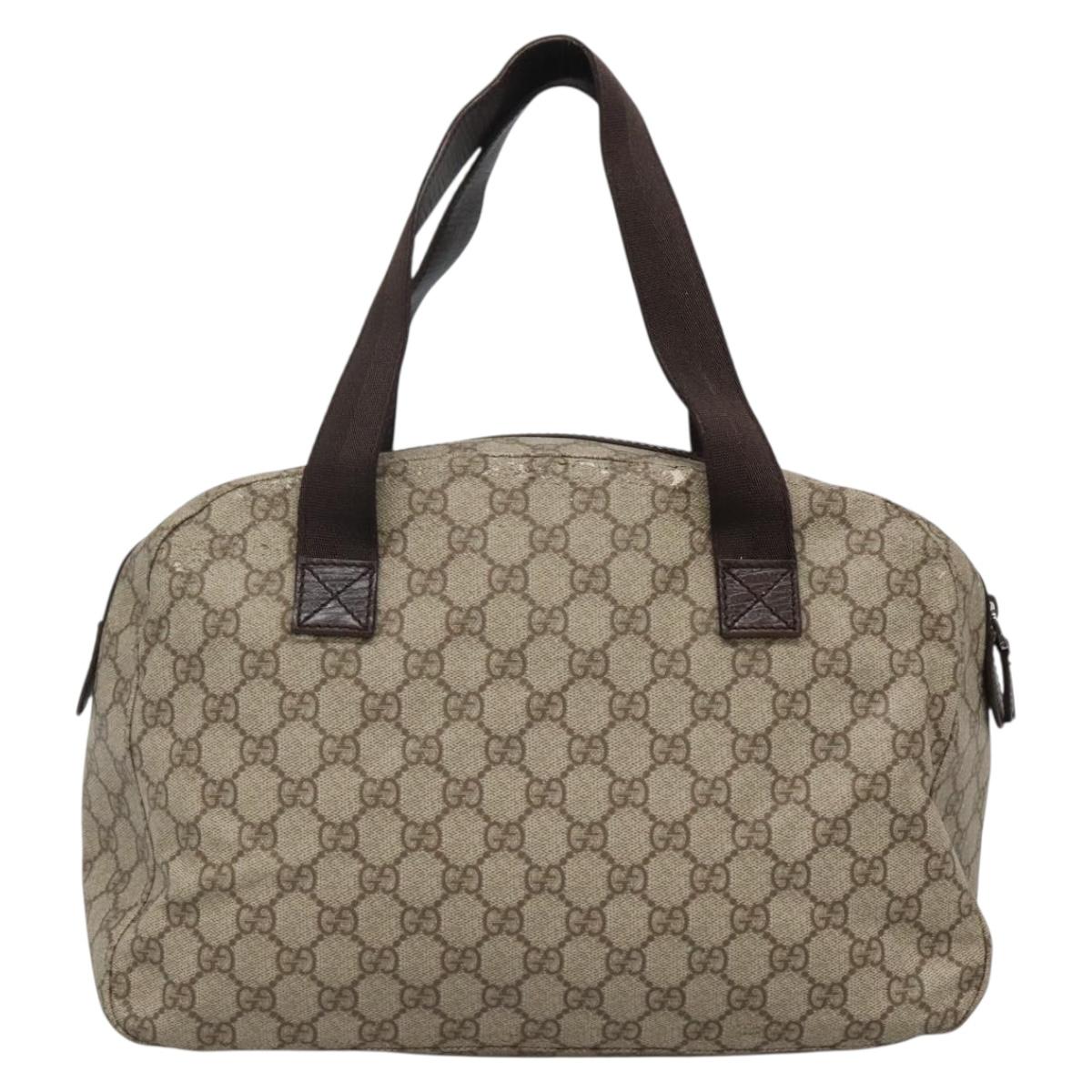 GUCCI GG Supreme Hand Bag PVC Beige Silver 140959 Auth bs28441