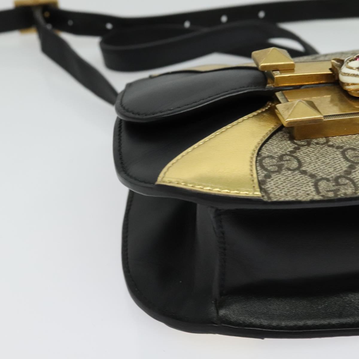 GUCCI GG Supreme Ojiride Bag Leather PVC Leather Beige Black 500781 Auth bs28443