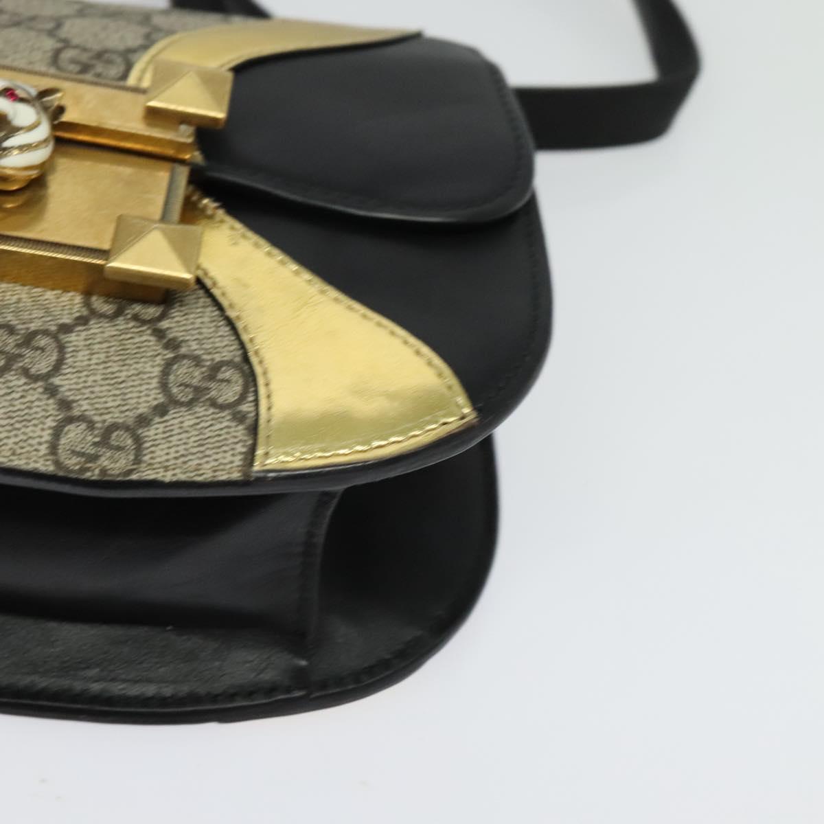 GUCCI GG Supreme Ojiride Bag Leather PVC Leather Beige Black 500781 Auth bs28443