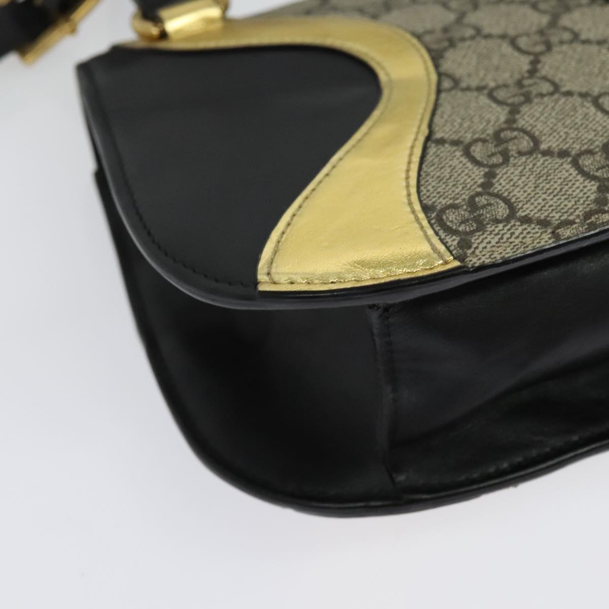 GUCCI GG Supreme Ojiride Bag Leather PVC Leather Beige Black 500781 Auth bs28443