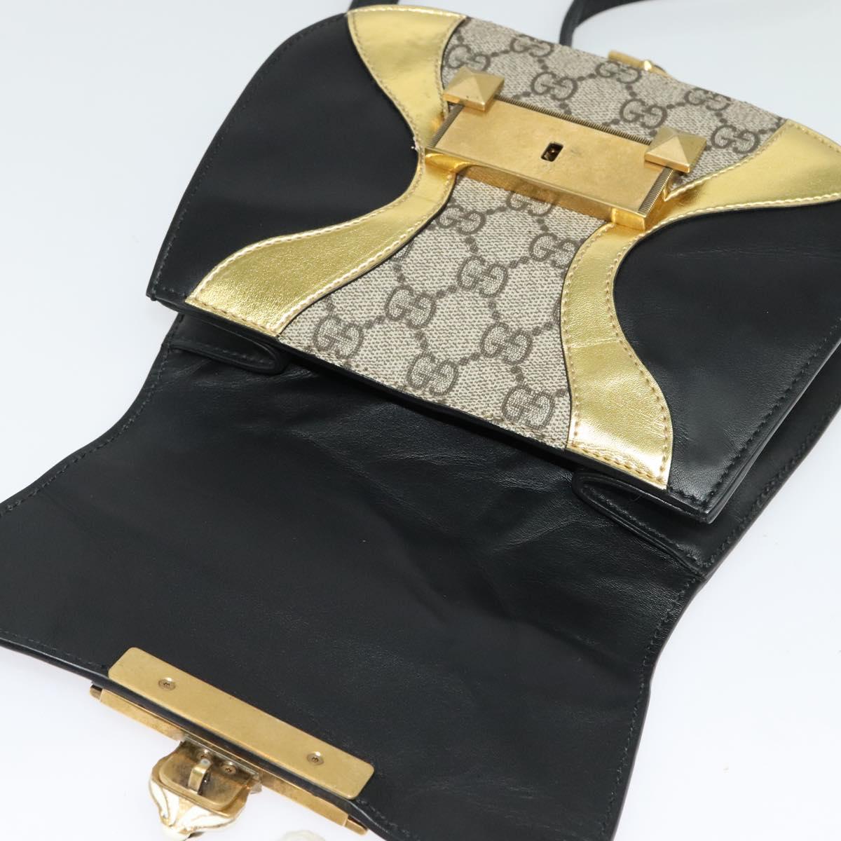 GUCCI GG Supreme Ojiride Bag Leather PVC Leather Beige Black 500781 Auth bs28443
