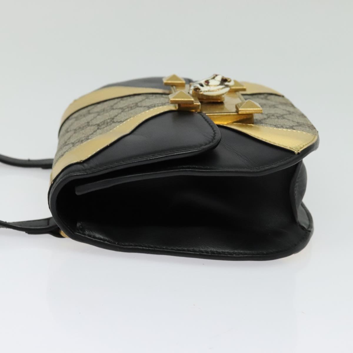 GUCCI GG Supreme Ojiride Bag Leather PVC Leather Beige Black 500781 Auth bs28443