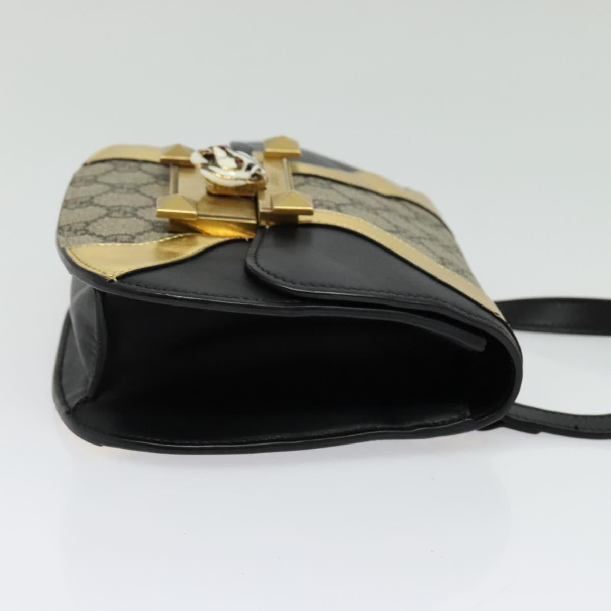 GUCCI GG Supreme Ojiride Bag Leather PVC Leather Beige Black 500781 Auth bs28443