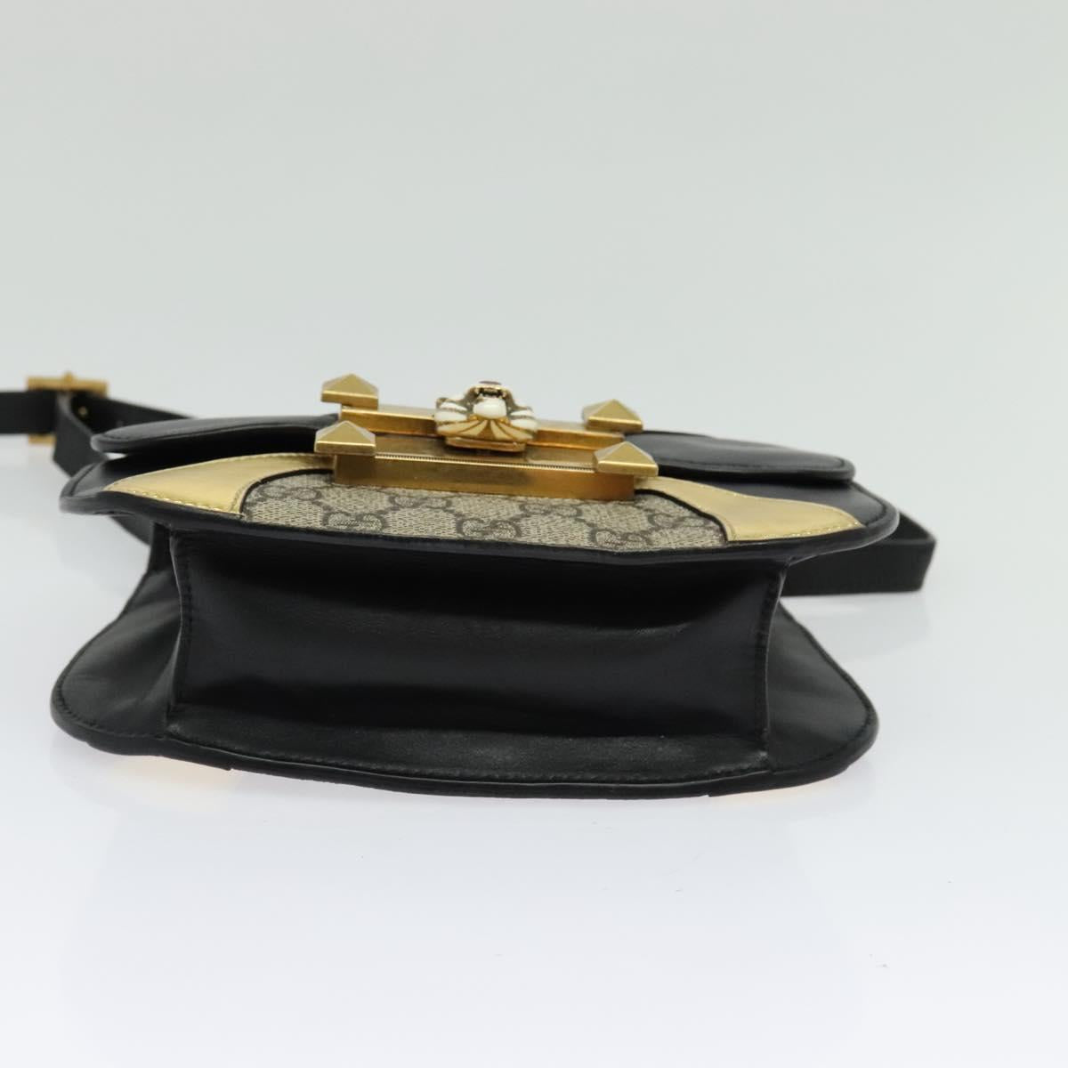 GUCCI GG Supreme Ojiride Bag Leather PVC Leather Beige Black 500781 Auth bs28443