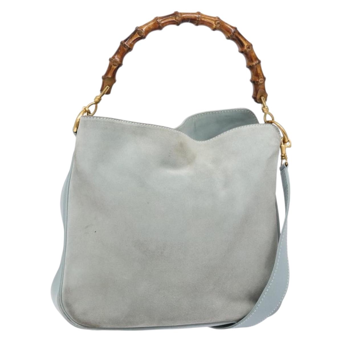 GUCCI Bamboo Hand Bag Suede 2way Outlet Light Blue Gold 001 1638 Auth bs28445