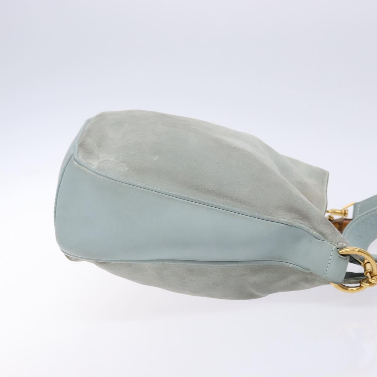 GUCCI Bamboo Hand Bag Suede 2way Outlet Light Blue Gold 001 1638 Auth bs28445