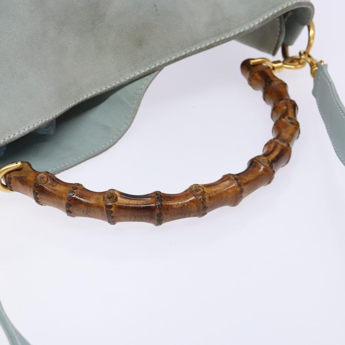 GUCCI Bamboo Hand Bag Suede 2way Outlet Light Blue Gold 001 1638 Auth bs28445