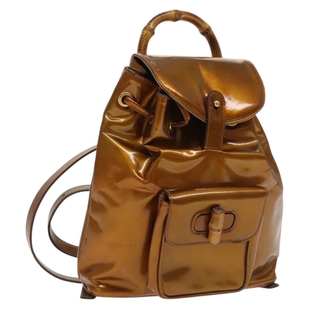 GUCCI Bamboo Backpack Enamel Outlet Brown Gold 003 8030 Auth bs28446