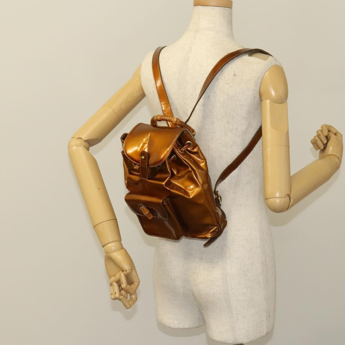 GUCCI Bamboo Backpack Enamel Outlet Brown Gold 003 8030 Auth bs28446